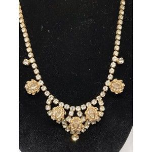 VTG Cathe’ Gold tone, prog set clear Rhinestones Necklace